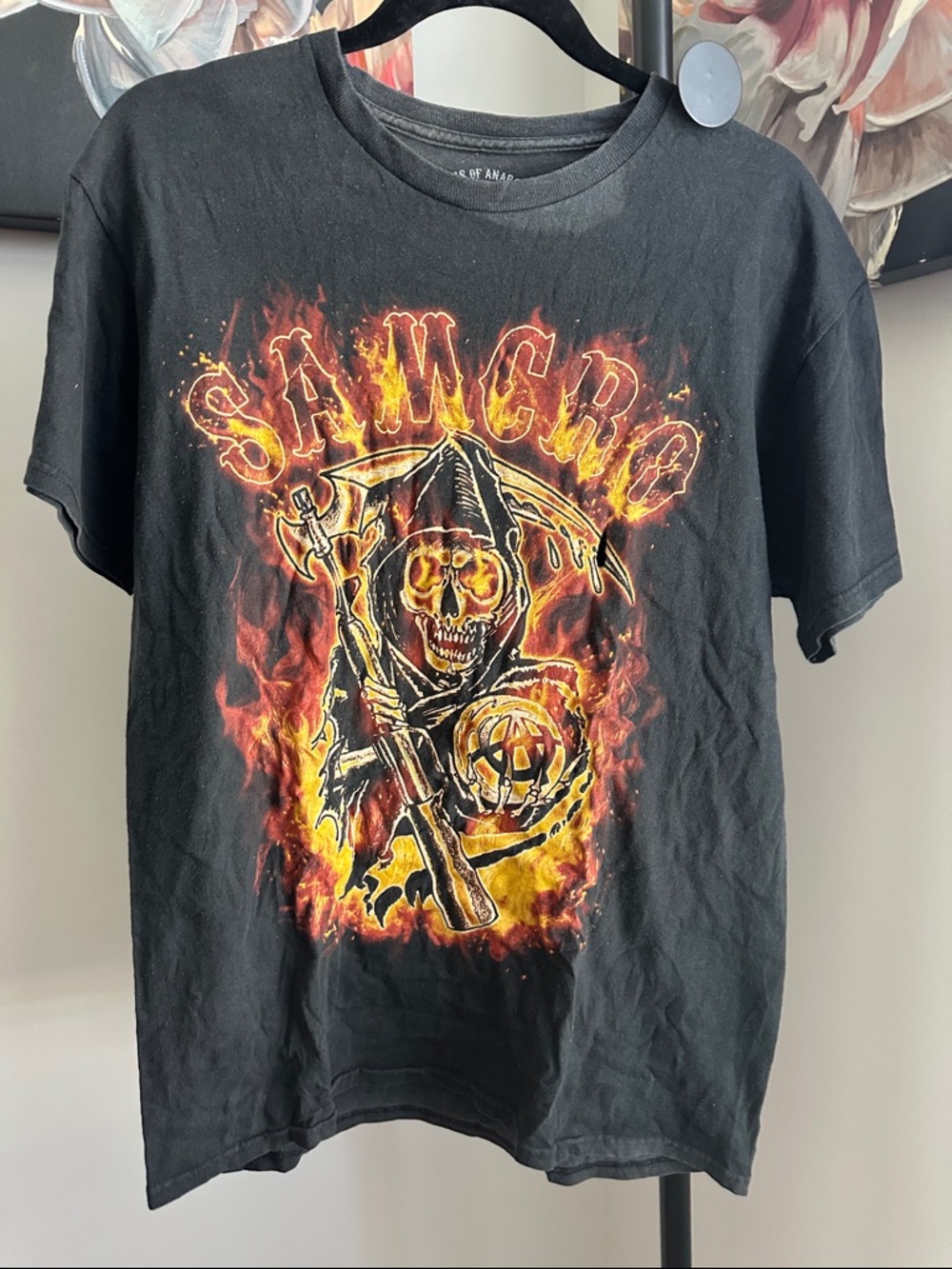 Samcro Black Short-Sleeve Graphic Tee with Flaming Grim Reaper